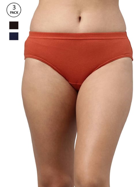 FEELINGS Assorted Color Cotton Plain Hipster Panties - Pack of 3
