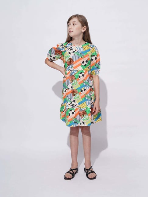 Vero Moda Girls Multicolor Cotton Printed Dress