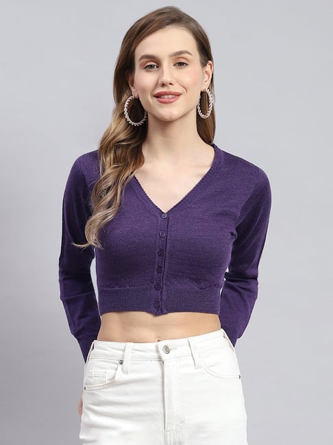 Monte Carlo Purple Wool Crop Cardigan