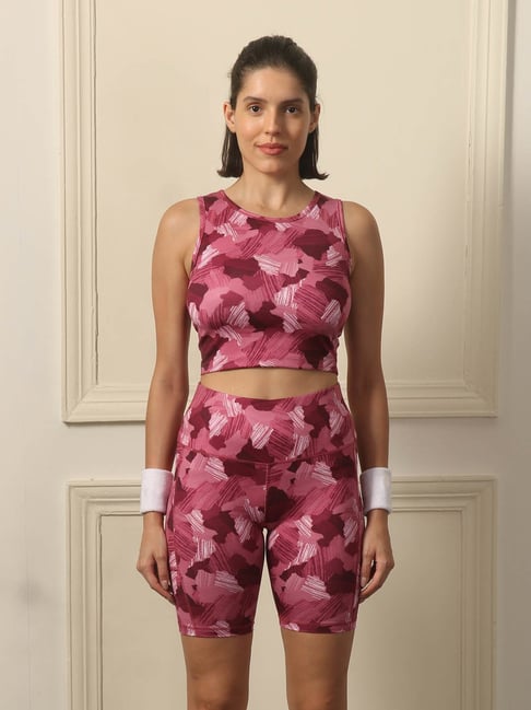 Soie Purple Printed Crop Top With Shorts