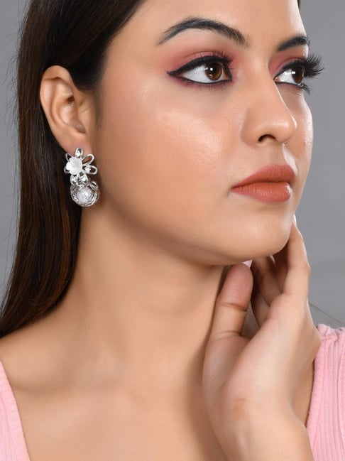 VOJ Women Silver Plated Flower Peral Studs Earring for Women-picture-10