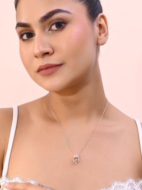 VOJ Rose Gold Plated Chain with Ad Studded Crown Shaped Pendent-picture-45