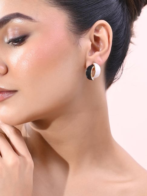 Buy VOJ Korean Style Black and White Studs Earrings for Women