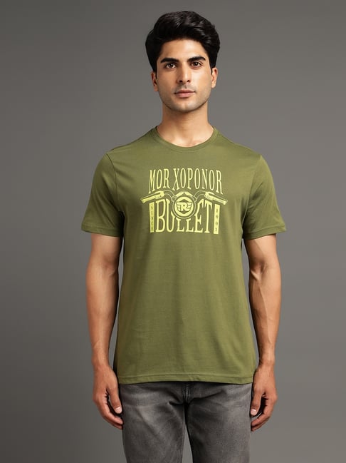 Royal Enfield Dark Green Regular Fit Print T-Shirt