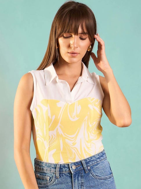 Marie Claire Yellow Printed Top