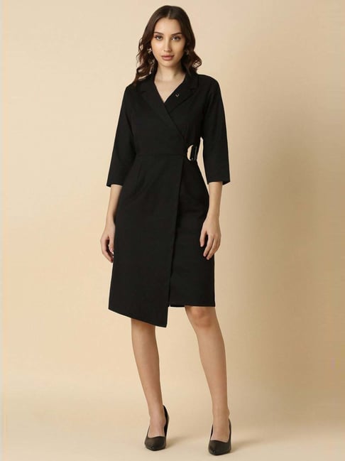 Allen Solly Black Formal Wrap Dress