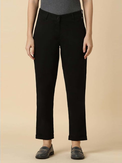 Allen Solly Black Cotton Mid Rise Formal Trousers-picture-23