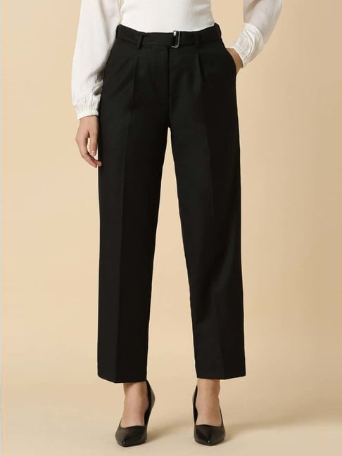 Allen Solly Black Mid Rise Formal Trousers-picture-21