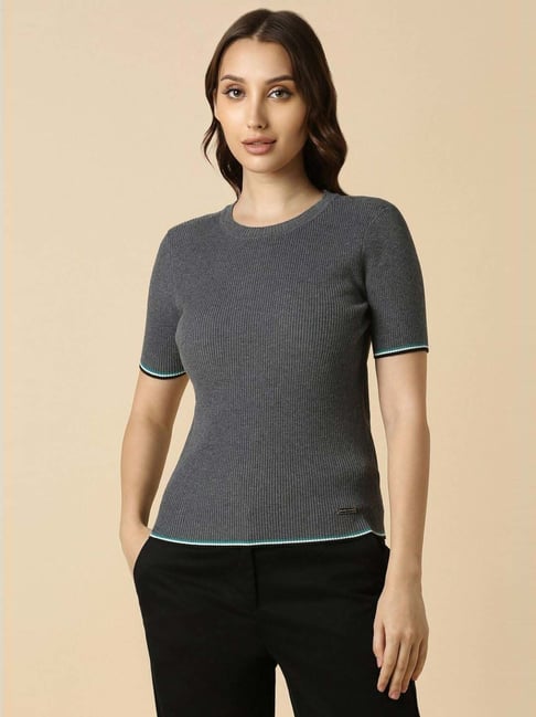 Allen Solly Grey Cotton Striped Top-picture-44