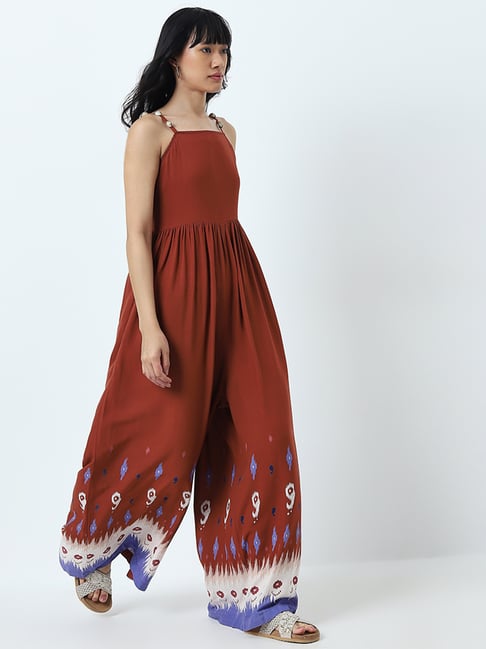 Bombay Paisley by Westside Brown Ikat-Printed Jumpsuit