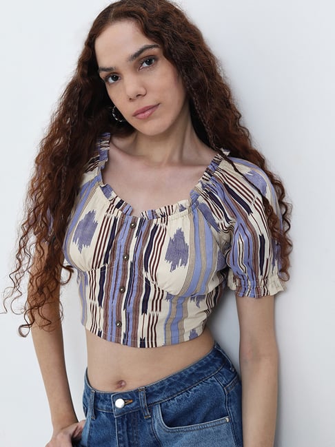 Bombay Paisley by Westside Multicolour Striped Print Cotton Top