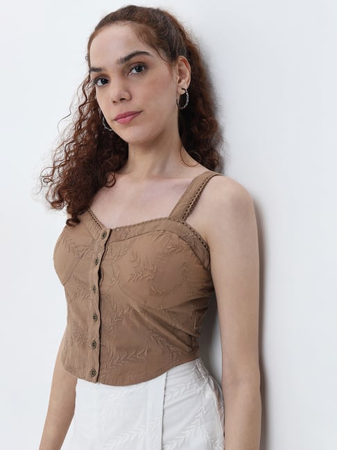 Bombay Paisley by Westside Brown Embroidered Cotton Top