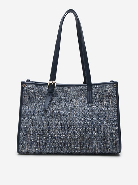 LOV by Westside Navy Knit Textured Tote Bag