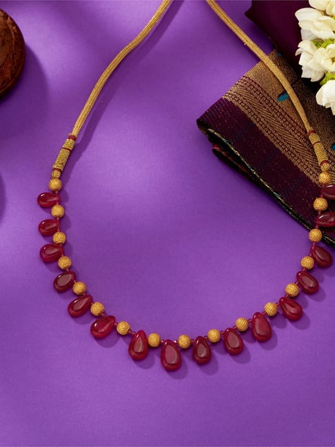 P.N.Gadgil Jewellers 22 Karat (916) BSI Hallmarked Yellow Gold Pink Petals Gokak Thushi Necklace