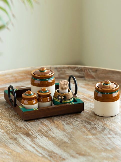 Buy ExclusiveLane 'Old Martaban' Brown Wood Pickle & Chutney Jar