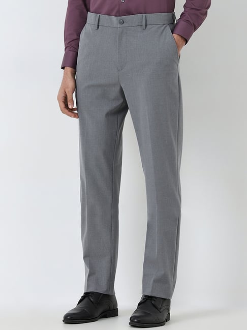 WES Formals by Westside Grey Slim-Fit Mid-Rise Trousers