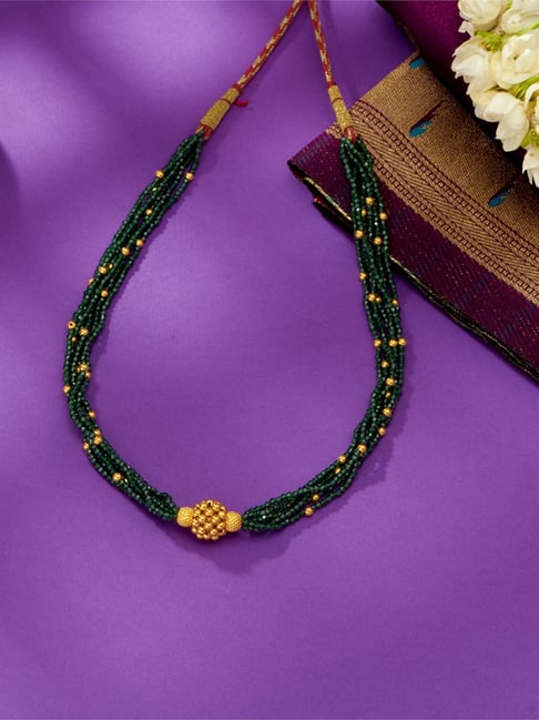 P.N.Gadgil Jewellers Sapphire Green Yellow Gold Thushi Necklace For Women-image-23