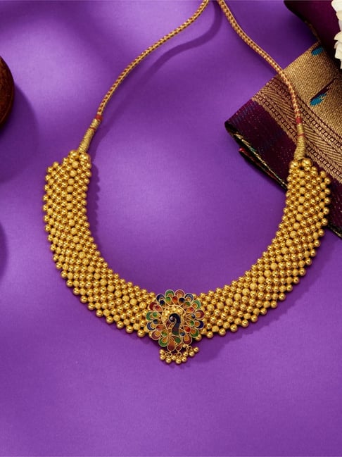 P.N.Gadgil Jewellers 57KT (916) BSI Hallmarked Yellow Gold Peacock Plume Thushi Necklace For Women