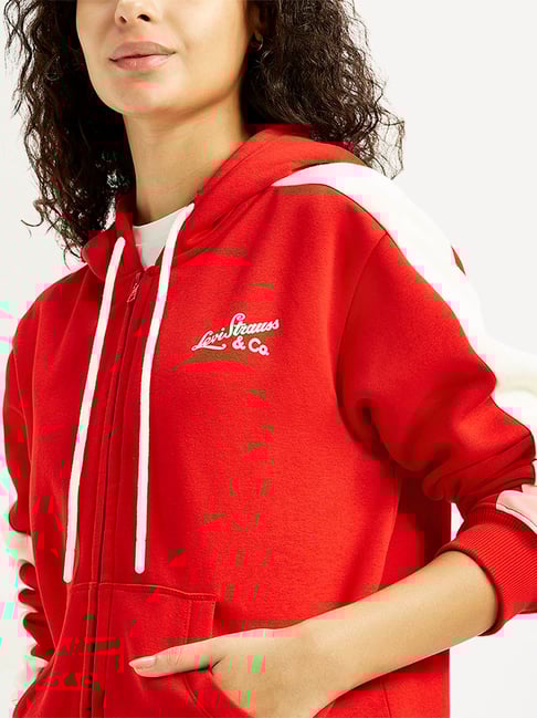 Buy Levi's Hibiscus Red Color-Block Front Open Hoodie for Women's