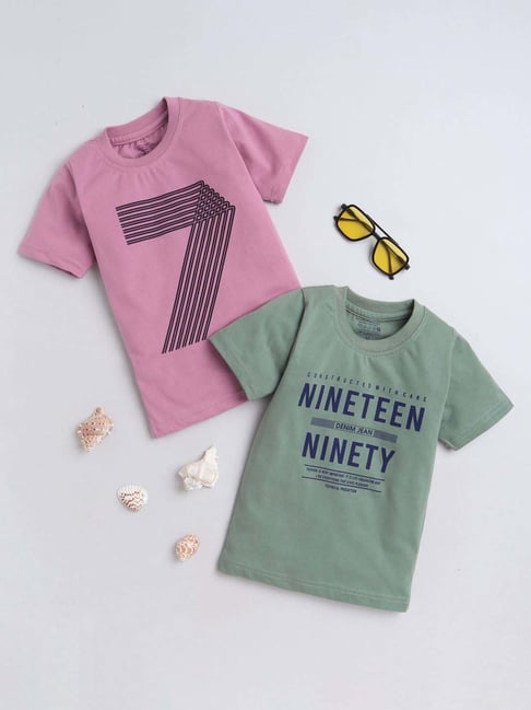 Fourfolds Unisex Green & Pink Printed T-Shirt-picture-22