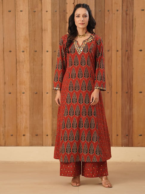 Buy Love Chic Ajrakh A-Line Long Kurta with Long sleeves for Women Online @  Tata CLiQ Luxury