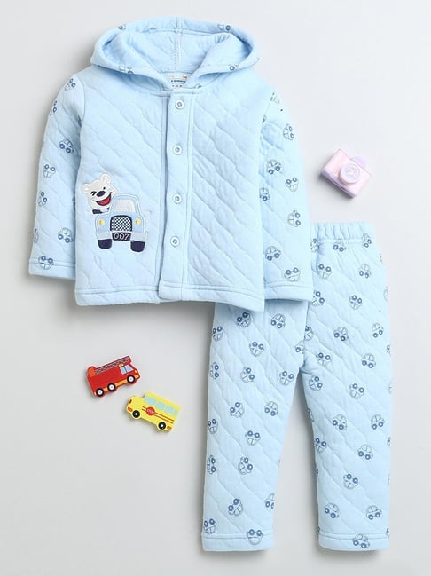 Bumzee Boys Blue Printed Full Sleeves Hoodie with Pants