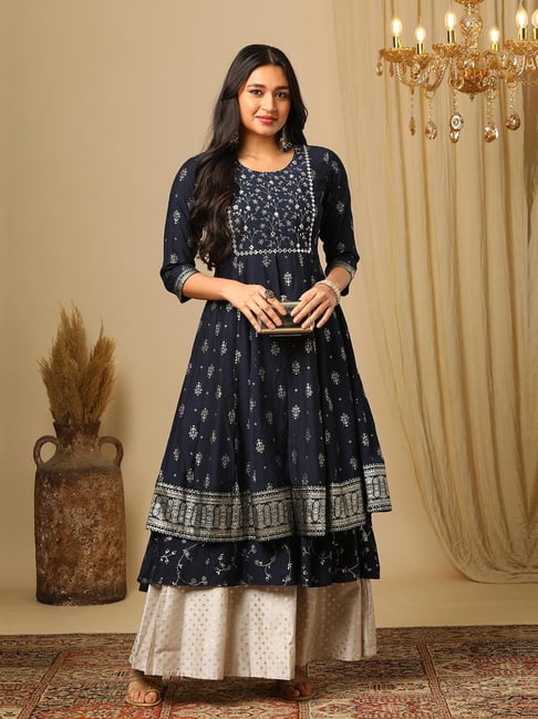 Globus Navy Embellished Kurta-picture-31