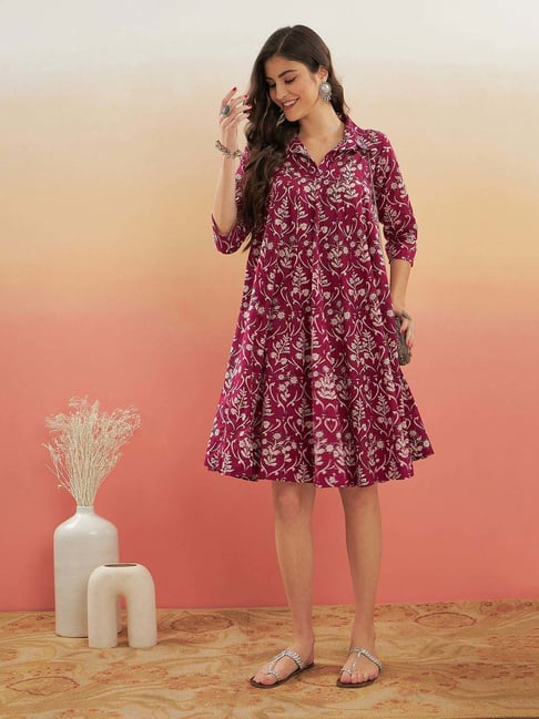 Inweave Pink Floral Print A-Line Dress