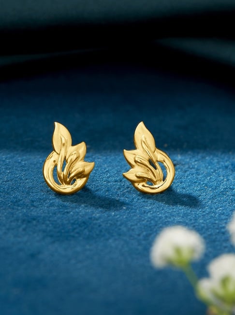 Jewellers Leafy Luster Yellow Gold Stud Earring For Women