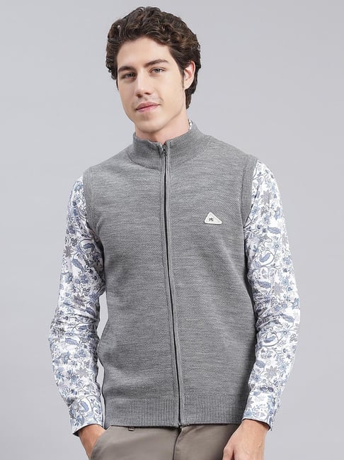 Monte Carlo Grey Wool Blend Regular Fit Solid Sweater