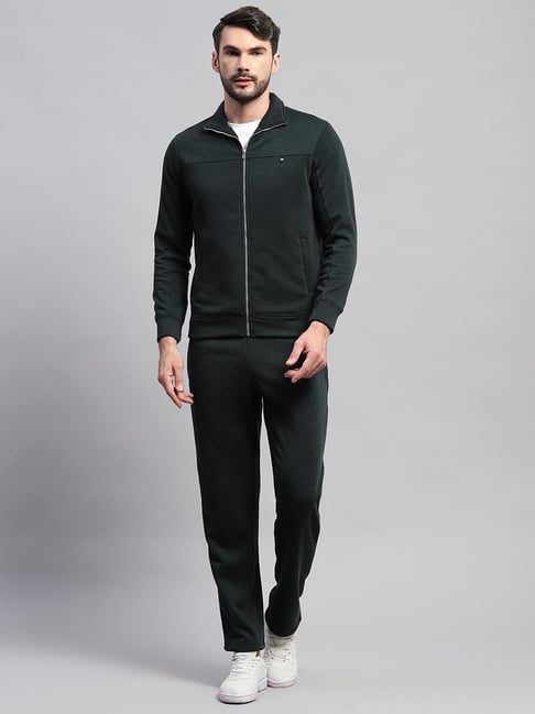 Monte Carlo Dark Green Cotton Blend Regular Fit Solid Tracksuit