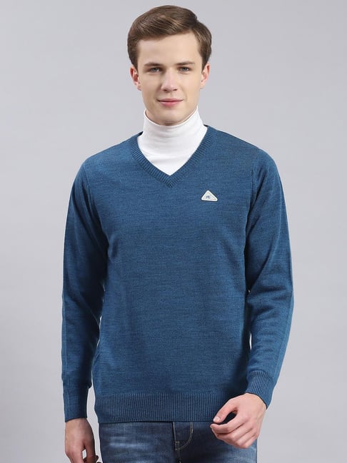 Monte Carlo Blue Wool Blend Regular Solid Pullover-picture-12