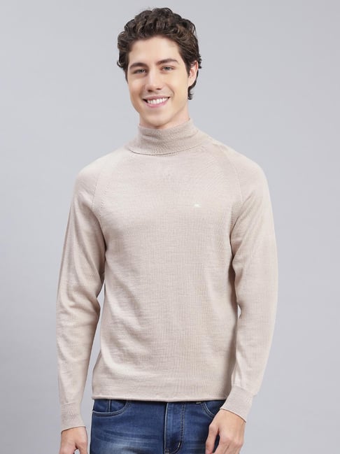 Monte Carlo Beige Pure Wool Regular Fit Solid Pullover-picture-21
