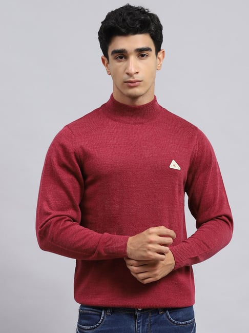 Monte Carlo Red Wool Blend Regular Fit Solid Pullover-picture-38