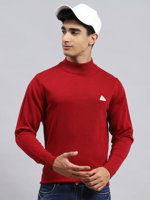 Monte Carlo Printed Turtleneck Mens Maroon Sweater Flipkart Woolen