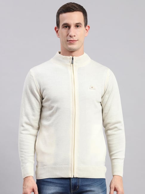 Monte Carlo Cream Wool Blend Regular Fit Solid Pullover
