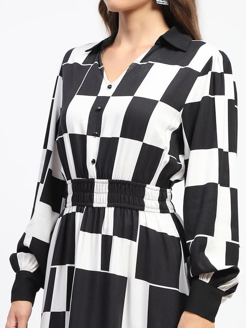 MADAME Black & White Checkered Midi Dress