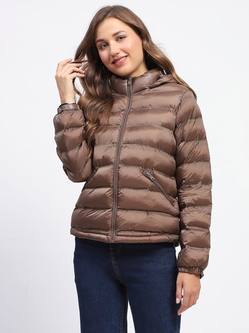 MADAME Brown Cotton Regular Fit Puffer Jacket-picture-21