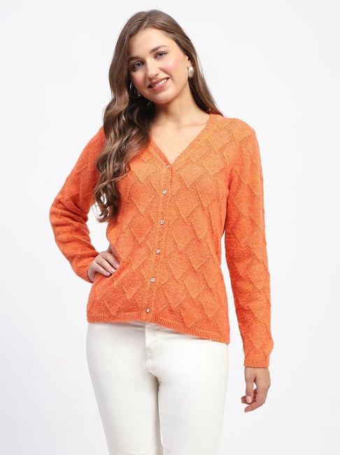 MADAME Orange Self Design Cardigan-picture-40