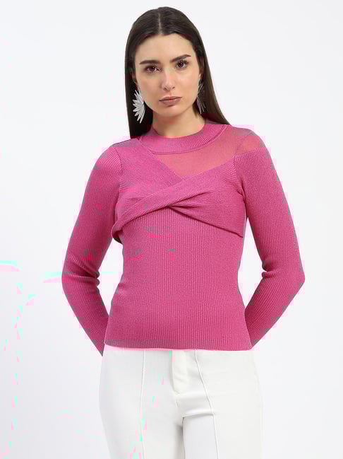 MADAME Pink Cotton Textured Sweater-picture-12
