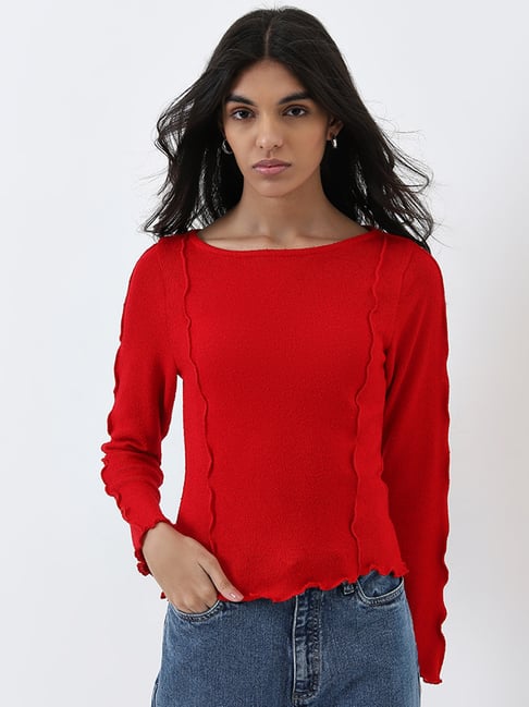LOV by Westside Red Knitted Top