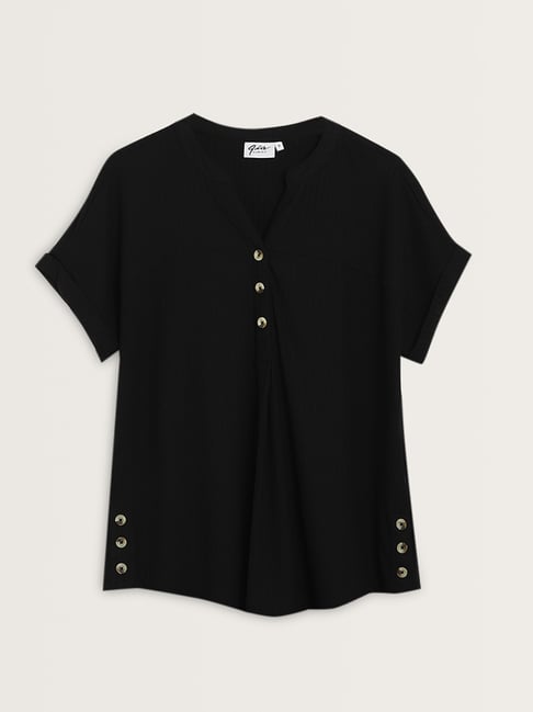 Gia by Westside Black Ribbed Textured Top