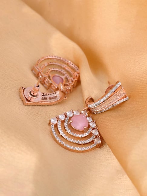 Saraf RS Jewellery Danglers Pink earrings AD studded Rose gold-picture-18