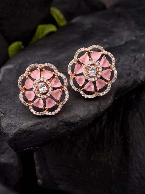 Saraf RS Jewellery Rose Studs Pastel Pink Tops AD Earrings-picture-35