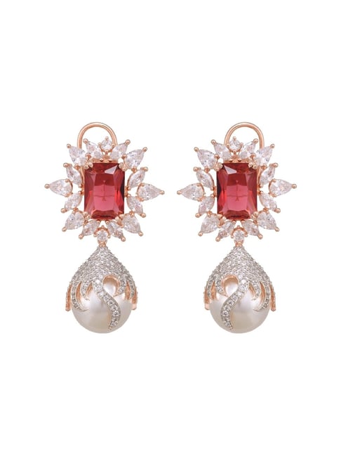 Buy Saraf RS Jewellery Ruby Pearl studded drop Earrings Online At