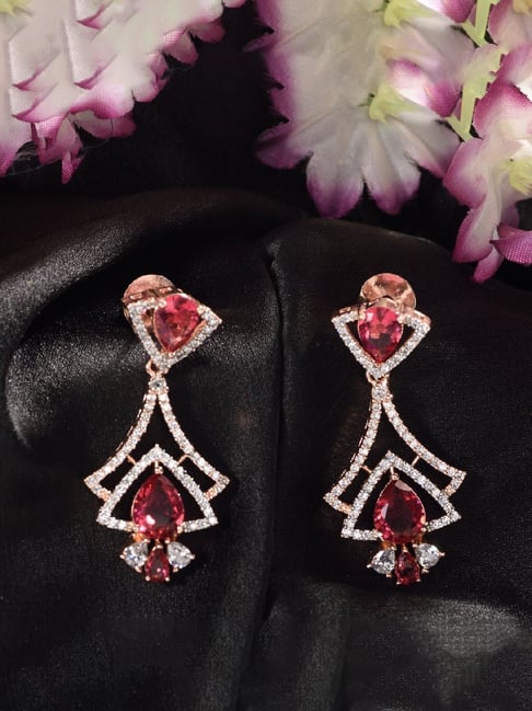 Saraf RS Jewellery Rose Gold Pink & White AD Studded Earrings-picture-24