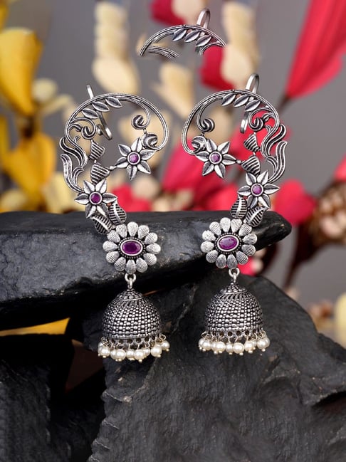 Buy Saraf RS Jewellery Silver design Oxidised Jhumka Earrings