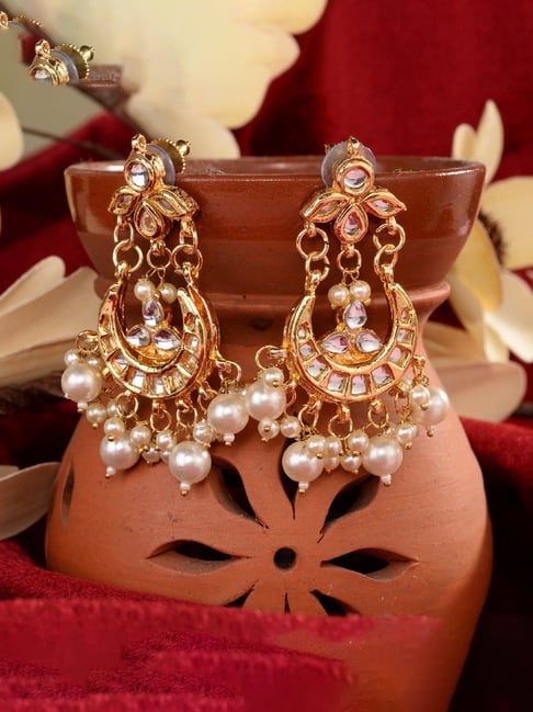 Saraf RS Jewellery Gold Kundan Modern Chandbalis Earrings