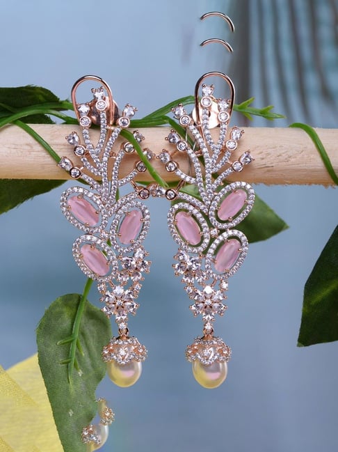 Saraf RS Jewellery Rose Gold Pink AD Studded Flowery Earring-picture-19