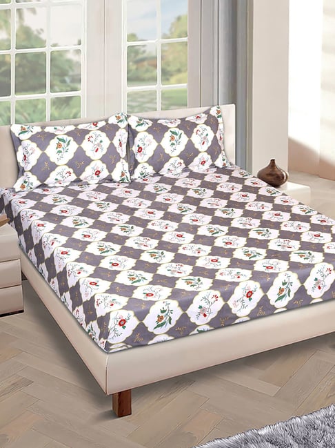 Romee White Cotton Floral Bed Sheets-picture-11